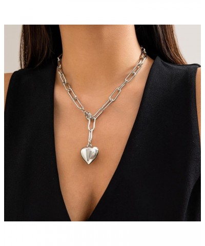 Heart Necklaces for Women Silver Heart Choker Necklace Cuban Chain Heart Necklace for Women Bling Chunky Heart Chain Necklace...