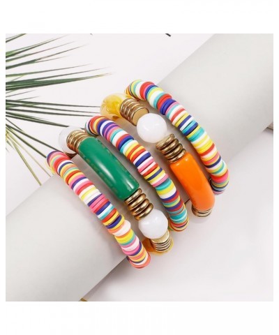 Colorful Bamboo Tube Bangle Bracelets For Women Chunky Gold Stackable Clay Beaded Acrylic Bracelets Set Summer Beach Boho Tre...