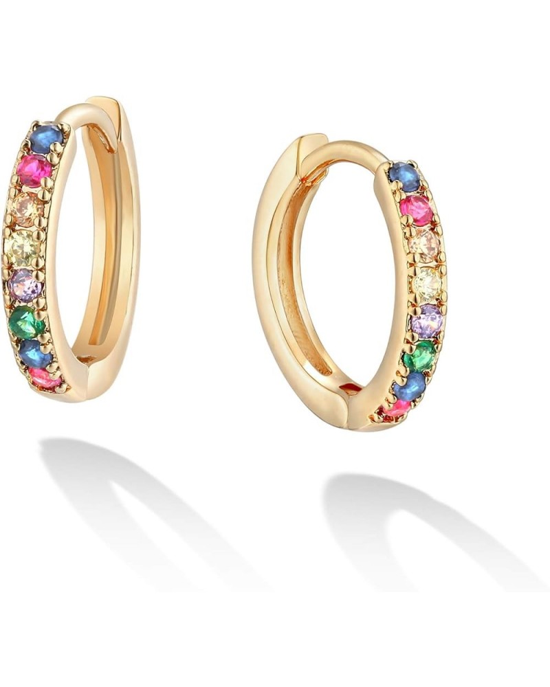 Gold Hoop Earrings Huggie Earrings for Women 14k Gold Plated Small Hoops Earrings for Teen Girls colored zircons cuff $9.68 E...