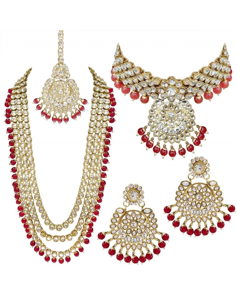 Traditional Gold Plated Kundan Pearl Wedding Choker Necklace Set Earrings & Maang Tikka for Women (IJ325) Maroon $26.40 Jewel...