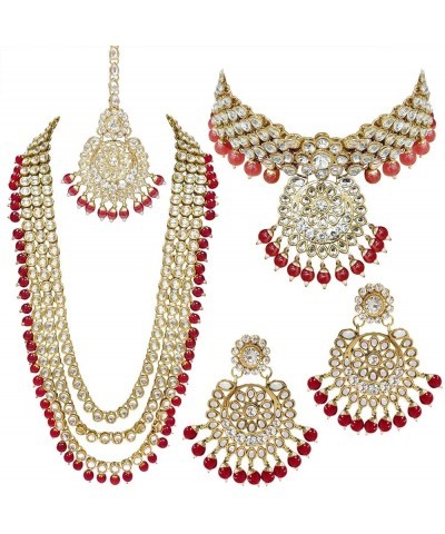 Traditional Gold Plated Kundan Pearl Wedding Choker Necklace Set Earrings & Maang Tikka for Women (IJ325) Maroon $26.40 Jewel...