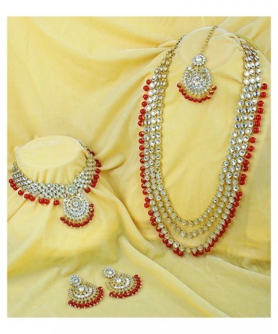 Traditional Gold Plated Kundan Pearl Wedding Choker Necklace Set Earrings & Maang Tikka for Women (IJ325) Maroon $26.40 Jewel...