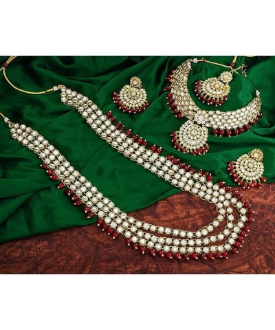 Traditional Gold Plated Kundan Pearl Wedding Choker Necklace Set Earrings & Maang Tikka for Women (IJ325) Maroon $26.40 Jewel...