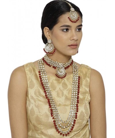 Traditional Gold Plated Kundan Pearl Wedding Choker Necklace Set Earrings & Maang Tikka for Women (IJ325) Maroon $26.40 Jewel...