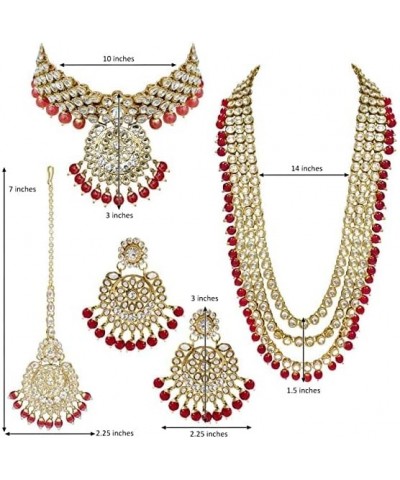 Traditional Gold Plated Kundan Pearl Wedding Choker Necklace Set Earrings & Maang Tikka for Women (IJ325) Maroon $26.40 Jewel...