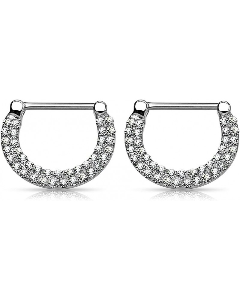 Silver 14G 316L Surgical Steel Double Lined CZ Stone Nipple Clickers 1/2 $8.07 Body Jewelry