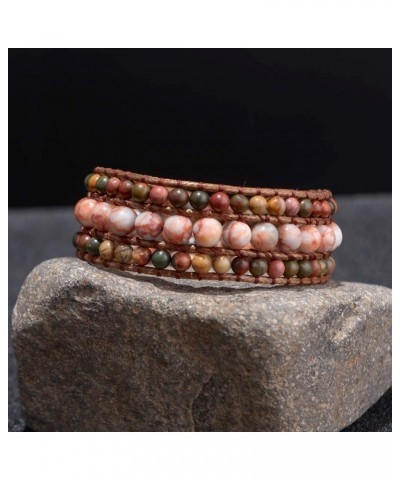 Boho Handmade Natural Stone Bead 3 Row Wide Wrap Wrist Statment Bracelet Jewelry Collection jasper $10.12 Bracelets