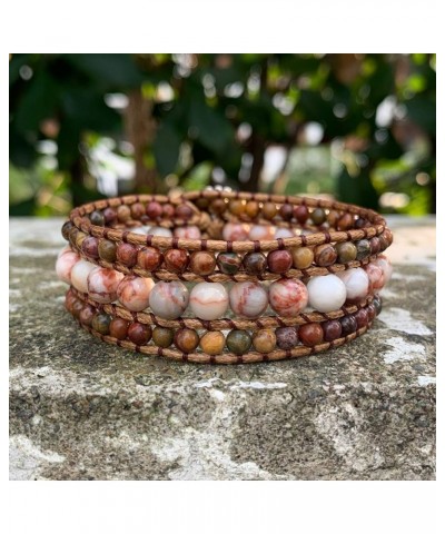 Boho Handmade Natural Stone Bead 3 Row Wide Wrap Wrist Statment Bracelet Jewelry Collection jasper $10.12 Bracelets