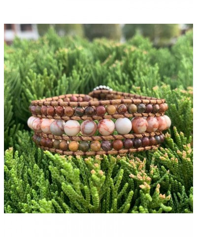 Boho Handmade Natural Stone Bead 3 Row Wide Wrap Wrist Statment Bracelet Jewelry Collection jasper $10.12 Bracelets