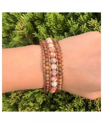 Boho Handmade Natural Stone Bead 3 Row Wide Wrap Wrist Statment Bracelet Jewelry Collection jasper $10.12 Bracelets