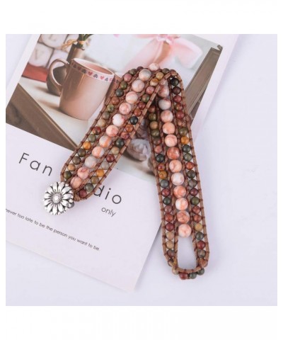 Boho Handmade Natural Stone Bead 3 Row Wide Wrap Wrist Statment Bracelet Jewelry Collection jasper $10.12 Bracelets