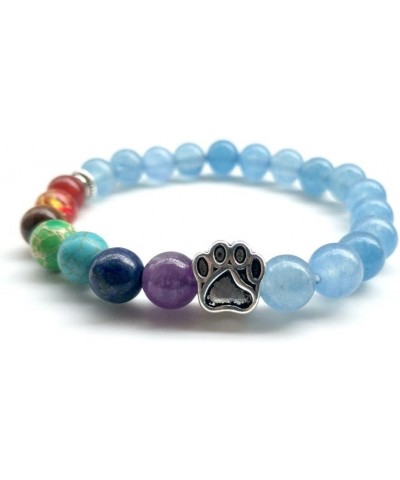 Natural Stone 7 Chakra Dog Paw Charm Lava Rock Beads Elastic Bracelet Yoga Meditation Healing Bracelet Aquamarine $10.53 Brac...