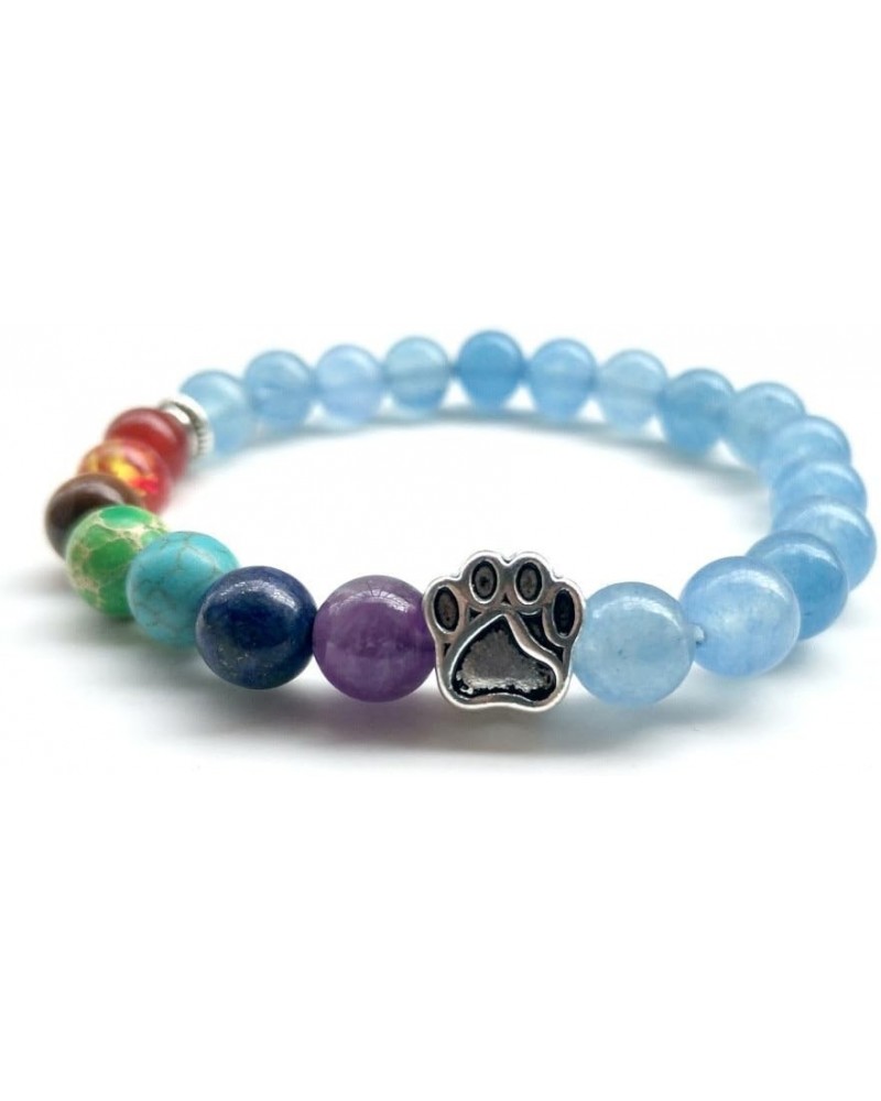 Natural Stone 7 Chakra Dog Paw Charm Lava Rock Beads Elastic Bracelet Yoga Meditation Healing Bracelet Aquamarine $10.53 Brac...