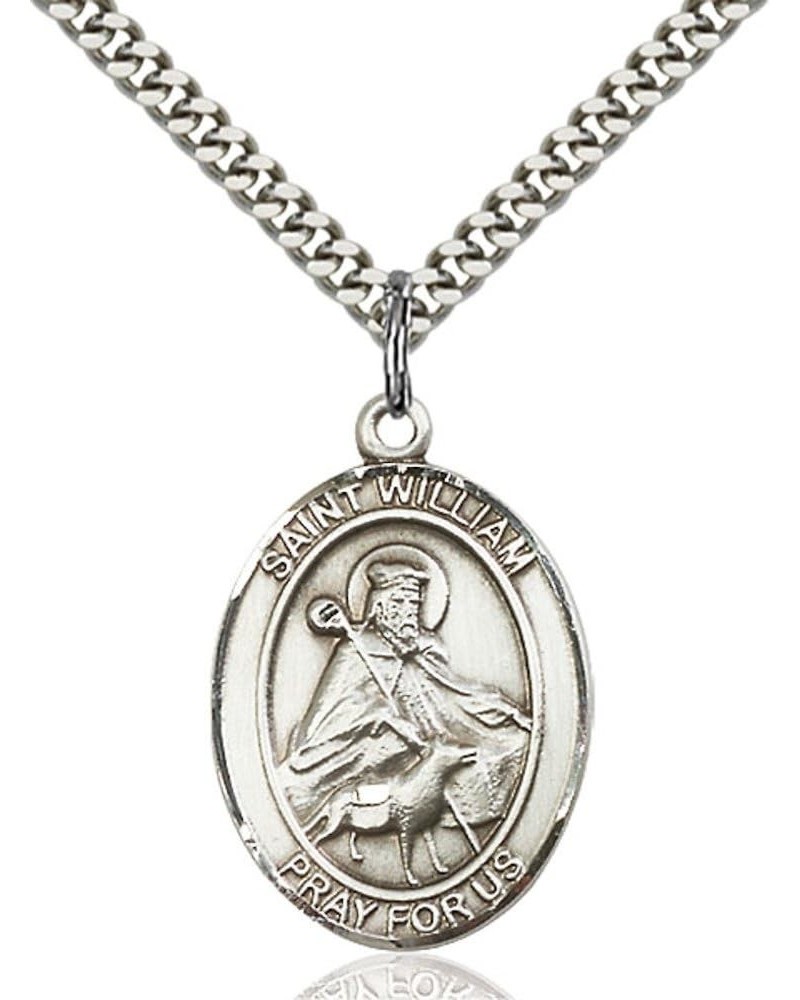 St. William of Rochester Hand-Crafted Oval Medal Pendant in Sterling Silver Engraved 1 x 3/4 inch $64.13 Necklaces