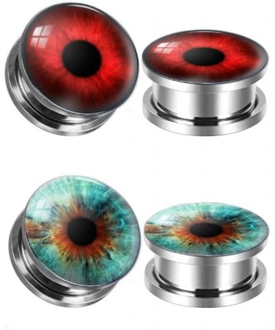 4pcs/set Stainless Steel Red & Green Eyes ear gauges Ear Plugs Flesh Tunnels Stretchers earExpander Body Piercing Jewelry Gau...