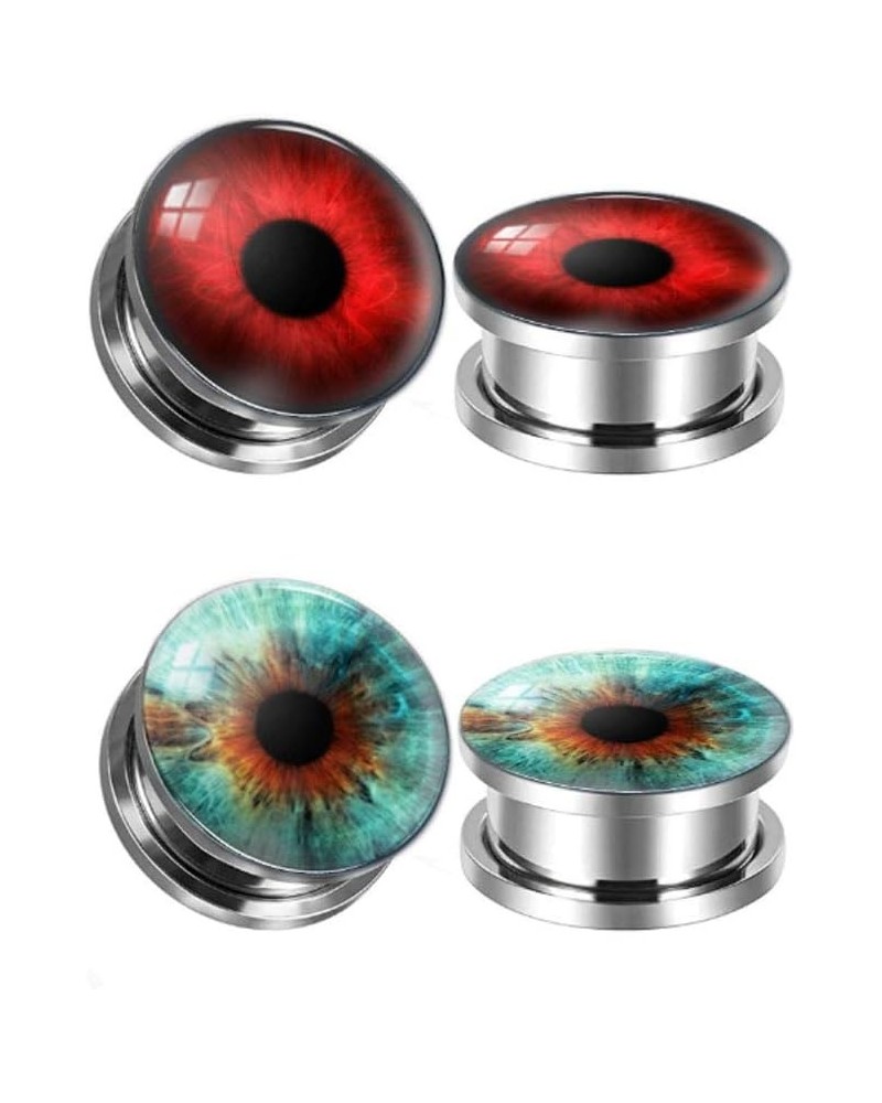 4pcs/set Stainless Steel Red & Green Eyes ear gauges Ear Plugs Flesh Tunnels Stretchers earExpander Body Piercing Jewelry Gau...