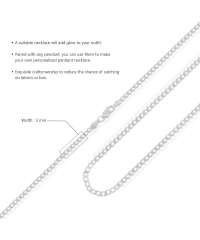 Chain Necklace 3MM Sterling Silver .925 Curb Link For Men And Women, Made In Italy 18.0 Inches Silver $18.97 Necklaces