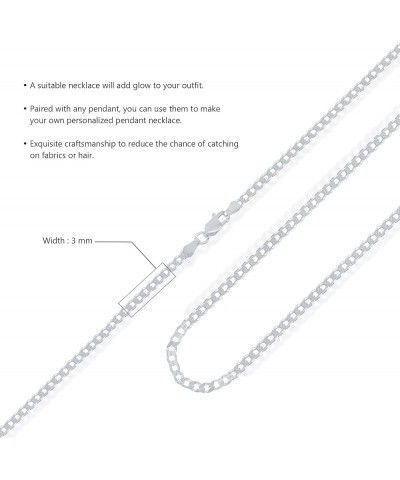 Chain Necklace 3MM Sterling Silver .925 Curb Link For Men And Women, Made In Italy 18.0 Inches Silver $18.97 Necklaces