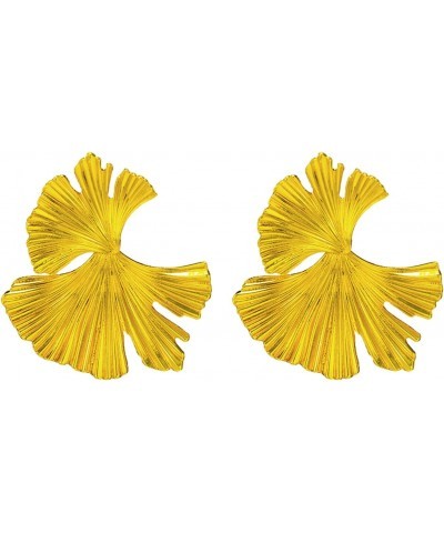 Ginkgo Biloba Leaf Drop Dangle Earrings,Gold Geometric Stud Earrings Big Leaf Shape,Elegant Gold Plated Flower Asymmetrical E...