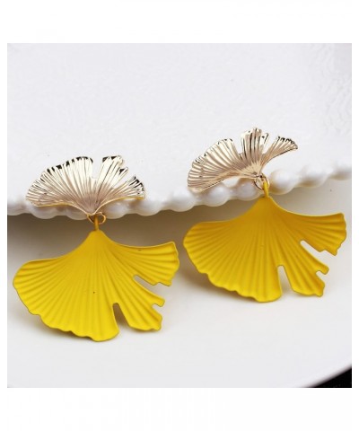 Ginkgo Biloba Leaf Drop Dangle Earrings,Gold Geometric Stud Earrings Big Leaf Shape,Elegant Gold Plated Flower Asymmetrical E...