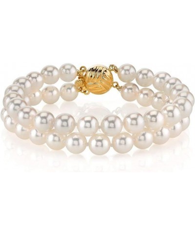 14K Gold Round White Double Japanese Akoya Saltwater Cultured Pearl Bracelet for Women 7.0 Inches 7.5-8.0mm $193.28 Bracelets