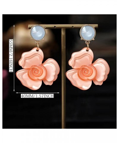 Unique Dainty Bohemian Luxury Oversize Resin Big Flower Dangle Drop Earrings Boho Big Flower Floral Petal Stud Earrings For W...