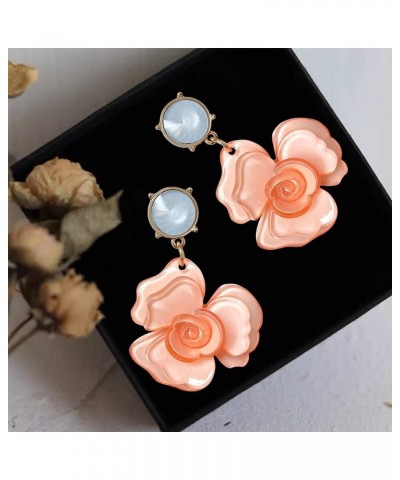 Unique Dainty Bohemian Luxury Oversize Resin Big Flower Dangle Drop Earrings Boho Big Flower Floral Petal Stud Earrings For W...