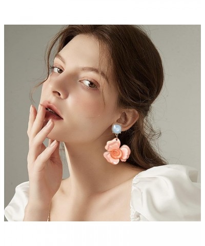 Unique Dainty Bohemian Luxury Oversize Resin Big Flower Dangle Drop Earrings Boho Big Flower Floral Petal Stud Earrings For W...