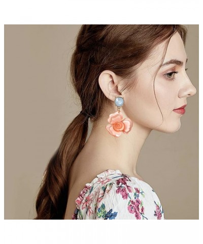 Unique Dainty Bohemian Luxury Oversize Resin Big Flower Dangle Drop Earrings Boho Big Flower Floral Petal Stud Earrings For W...