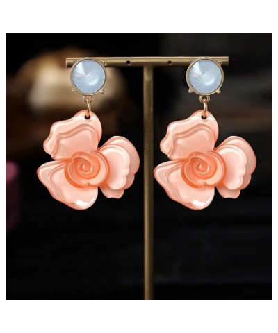 Unique Dainty Bohemian Luxury Oversize Resin Big Flower Dangle Drop Earrings Boho Big Flower Floral Petal Stud Earrings For W...