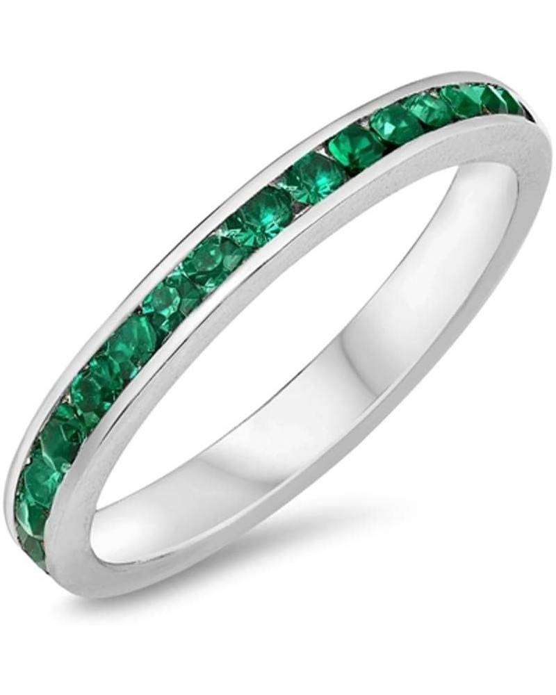 CHOOSE YOUR COLOR Sterling Silver Eternity Ring Green (Simulated Emerald) $14.09 Rings