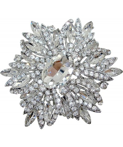 3.82" Gorgeous Flower Large Rhinestone Crystal Brooch Pin White $11.88 Brooches & Pins