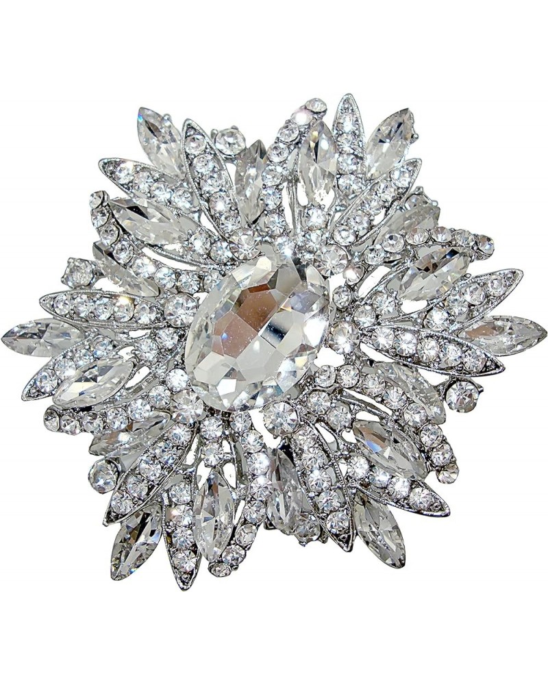 3.82" Gorgeous Flower Large Rhinestone Crystal Brooch Pin White $11.88 Brooches & Pins