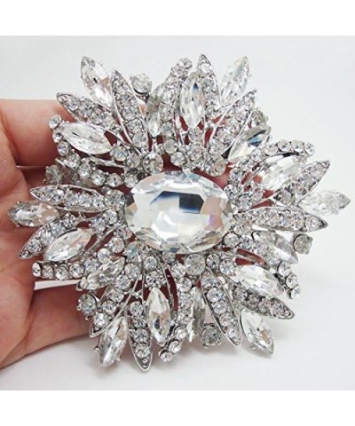 3.82" Gorgeous Flower Large Rhinestone Crystal Brooch Pin White $11.88 Brooches & Pins