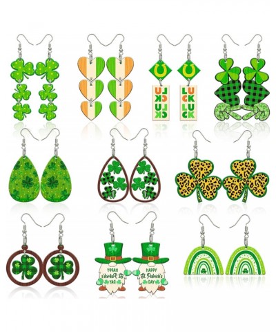 10 Pairs St. Patrick's Day Earrings for Women Irish Wooden Dangle Earrings Dainty Green Leaf Love Shamrock Wood Earrings for ...