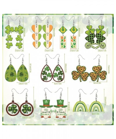 10 Pairs St. Patrick's Day Earrings for Women Irish Wooden Dangle Earrings Dainty Green Leaf Love Shamrock Wood Earrings for ...