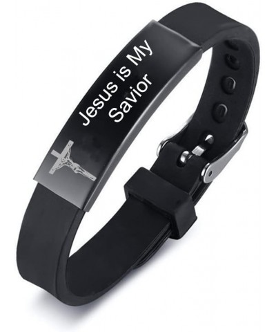 Christian Jesus is My Savior Cuff Bracelets for Men Women,Stainless Steel Adjust Silicone Christ Jesus Wristband Religious Go...