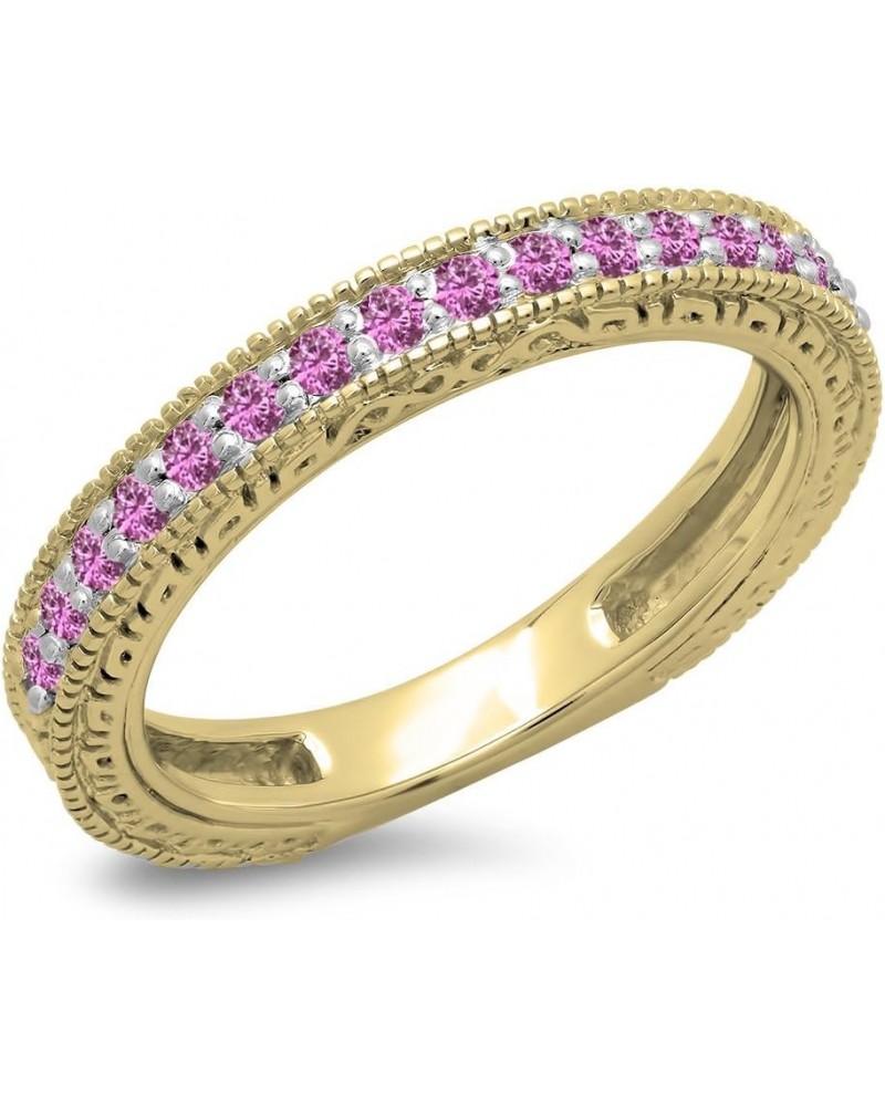 0.33 Carat (ctw) 14K Gold Round Pink Sapphire Ladies Millgrain Anniversary Wedding Stackable Band 1/3 CT Yellow Gold $191.19 ...