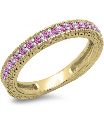 0.33 Carat (ctw) 14K Gold Round Pink Sapphire Ladies Millgrain Anniversary Wedding Stackable Band 1/3 CT Yellow Gold $191.19 ...