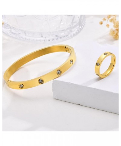 Gold Rings Bracelets for Women - 18K Gold Plated Love Friendship Bracelet Cubic Zirconia Bangle with Ring Jewelry Set ,Weddin...