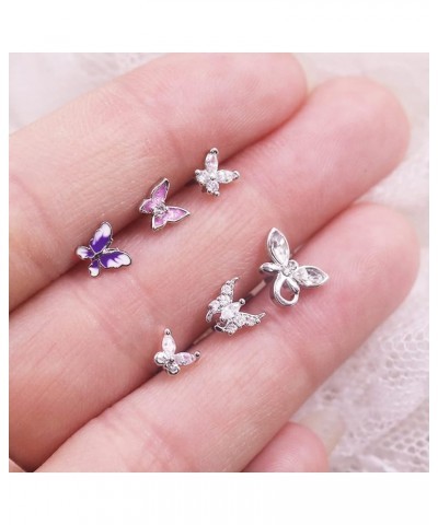 CZ Butterfly Flower Top L Bend Stud Nose Ring 20G L Shaped Nose Studs Nose Hoop Rings Nose Body Piercing for Women Mens color...