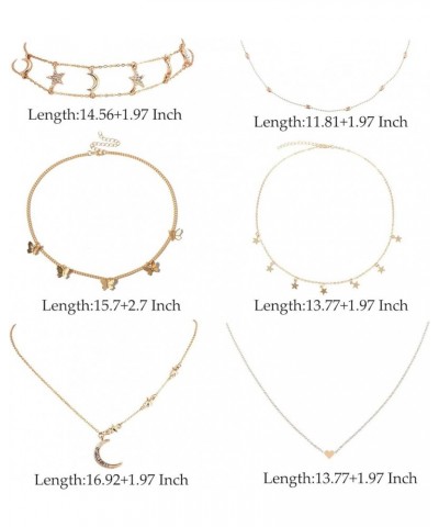 4 Sets Layered Choker Necklace Gold Butterfly Star Moon Heart Pendant Necklace Cute Vsco Multilayer Chain Choker Necklace for...