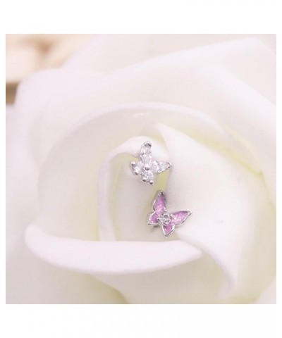 CZ Butterfly Flower Top L Bend Stud Nose Ring 20G L Shaped Nose Studs Nose Hoop Rings Nose Body Piercing for Women Mens color...