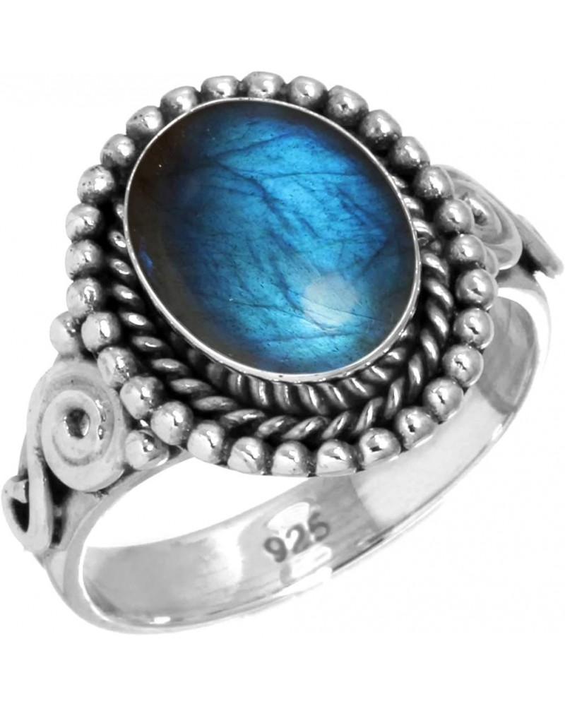 925 Sterling Silver Handmade Ring for Women 8x10 Oval Gemstone Fashion Jewelry for Gift (99051_R) Labradorite $15.62 Rings