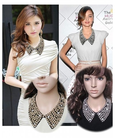 Women's Beaded Rhinestones Fake Collar Vintage Detachable Shirt Collar Stylish Faux Collar Gold $8.11 Necklaces