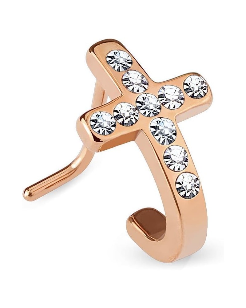 Nose Ring Stud L Bend 1pc Crystal Paved Cross CZ Gem 20G Nose Crawler Screw Rose Gold $8.03 Body Jewelry