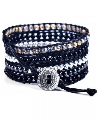 Reilly Wrap Beaded Bracelets – Boho Bracelets for Women & Men – Silver + Black Hematite Bead Bracelet – Handmade in Bali Wome...