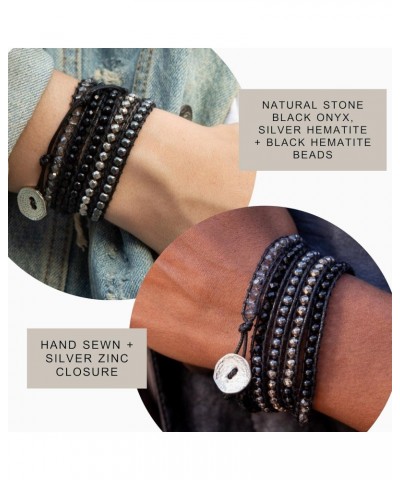 Reilly Wrap Beaded Bracelets – Boho Bracelets for Women & Men – Silver + Black Hematite Bead Bracelet – Handmade in Bali Wome...