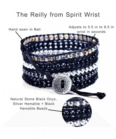 Reilly Wrap Beaded Bracelets – Boho Bracelets for Women & Men – Silver + Black Hematite Bead Bracelet – Handmade in Bali Wome...