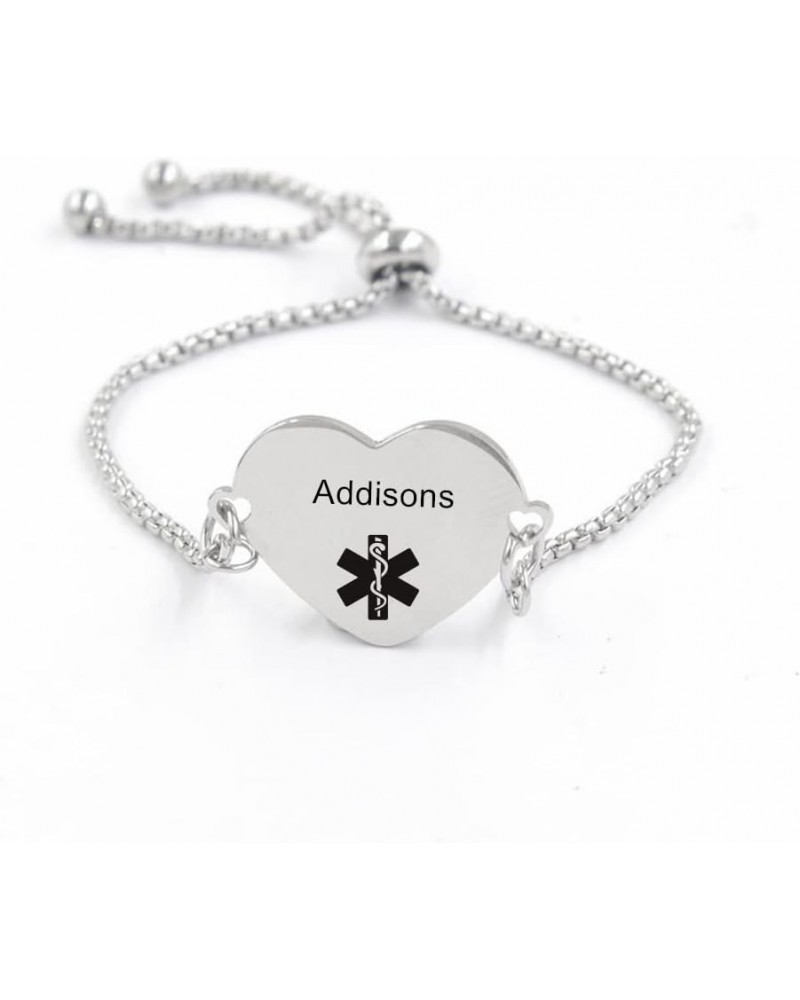 Custom Medical Alert ID Bracelets for Women Stainless Steel Link Chain Bracelet with Heart Charm Emergency Identification Bra...